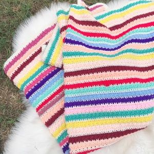 Afghan Blanket Colorful Rainbow Vintage Throw
